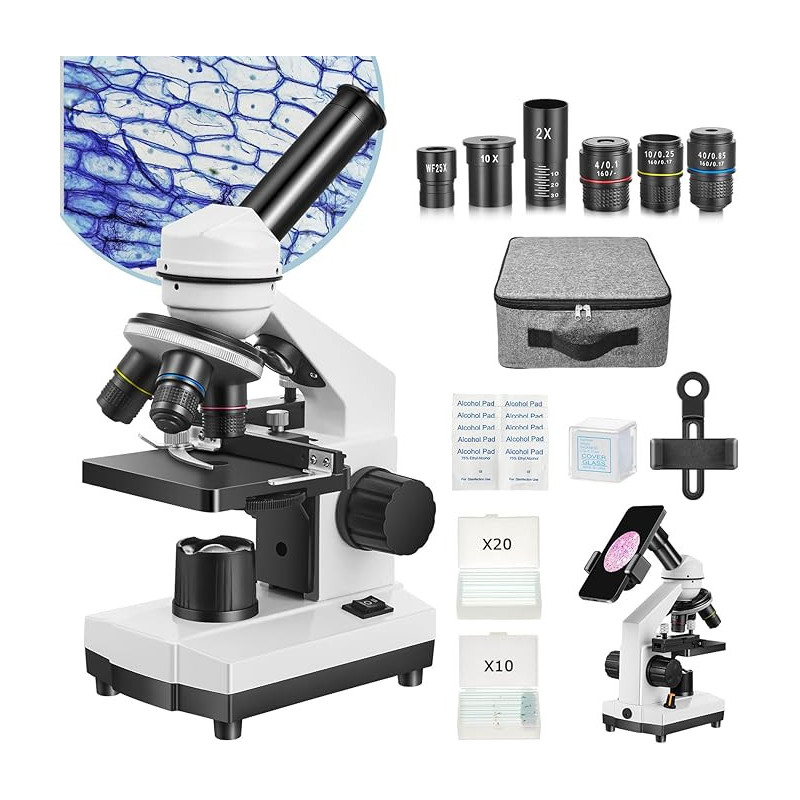 Microscopio estudiantil 40x-2000x con soporte para telefono