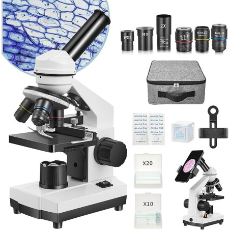 Microscopio estudiantil 40x-2000x con soporte para telefono
