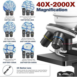 Microscopio estudiantil 40x-2000x con soporte para telefono