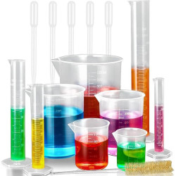 kit de laboratorio  de vasos y cilindros medidores de plastico
