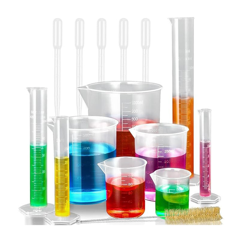 kit de laboratorio  de vasos y cilindros medidores de plastico