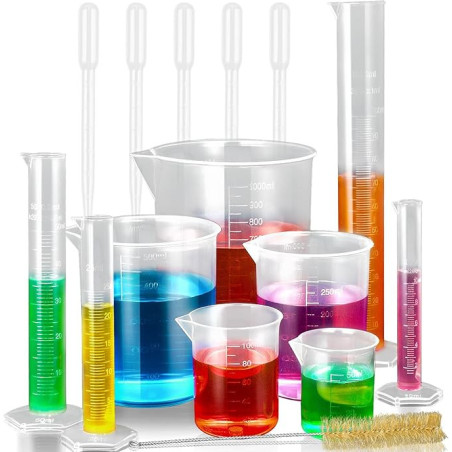 kit de laboratorio  de vasos y cilindros medidores de plastico