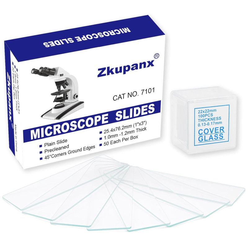 caja de portaobjetos de vidrio 50 diapositivas y 100 cubre objetos