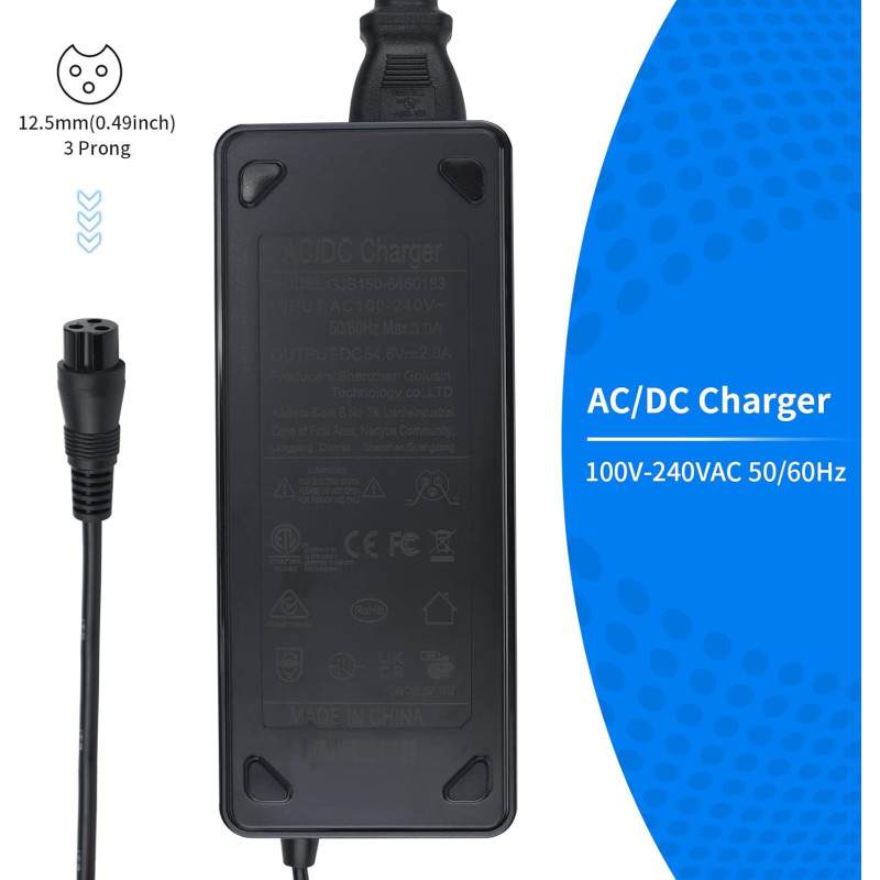 cargador para scooter  de 54.6V  2A con PUNTAS ADAPTADORAS